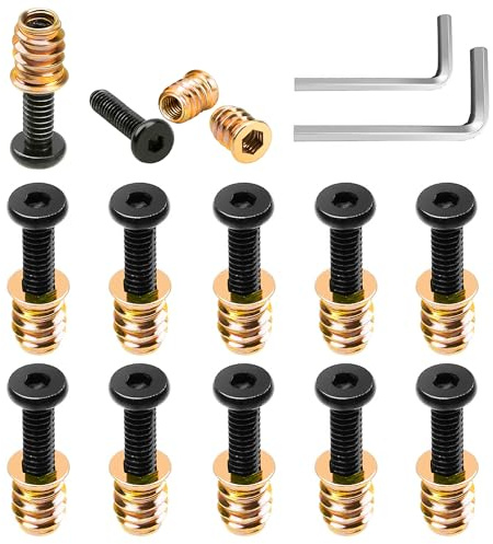 10Pcs M6 x 25mm Nuts and Bolts Assortment Set Screws for Wood Threaded Inserts Fastener Connector Hex Socket Drive Screw-in Nuts with Hex Spanner