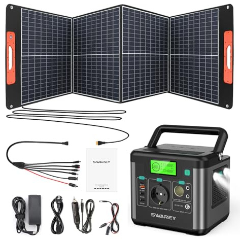 SWAREY Generatore Solare Portatile 222Wh con Pannello Solare Monocristallino 100W 18V AC/DC/USB/QC3.0/Tipo-C Generatore di Corrente per Campeggio RV Outdoor Camper Case Giardino Barche