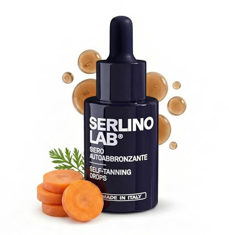 SERLINO LAB Gocce Autoabbronzanti 30 ml, siero abbronzante, Abbronzatura naturale senza sole con DHA + Eritrulosio, Aloe Vera e Acido Ialuronico, Durata 3‑4 giorni, Made in Italy