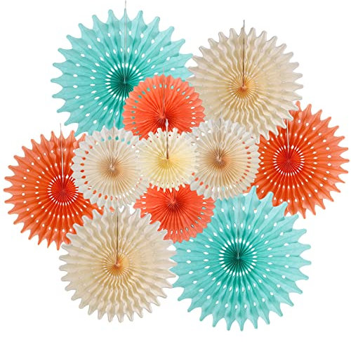 SUNBEAUTY Paper Fan Decorations 11Pcs Mint Peach Cream Hanging Birthday Party Decorations Honeycomb Decoration Paper Fans for Birthday Wall Ceiling Photo Booth Backdrop Decor Wedding Baby Shower