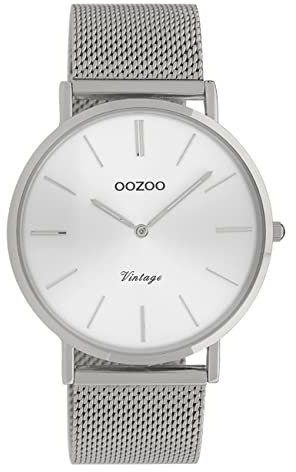 Oozoo Vintage Damenuhr mit massivem grobmaschigem Edelstahl Milanaise Metallband 40 MM Silberfarben/Silberfarben C9905