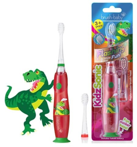 Brush Baby KidzSonic Spazzolino elettrico per bambini e ragazzi dai 3 anni in su -Dinosaur