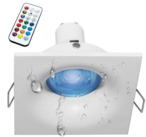 Faretto da incasso a tenuta stagna IP65, 6W, 550 Lumen, Regolazione Temperatura RGB-3000K, Lampada Led GU10 RGBW, Alluminio Quadrato, Facile Installazione, Ideale per Bagno, Box Doccia, Vasca