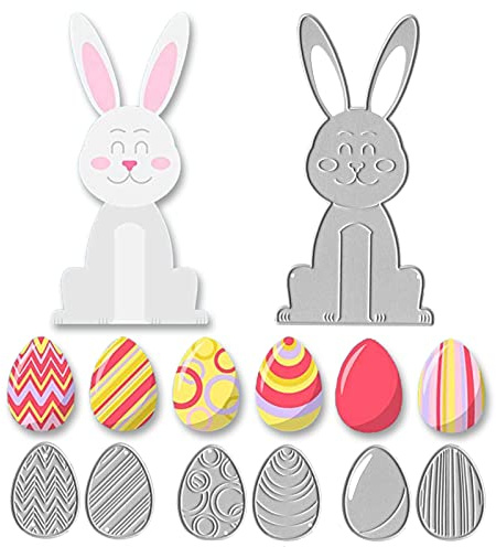 Bymivofun 7 pezzi Fustelle Pasquali, Fustelle Uova di Coniglio, Set di Stampini per Punzonatura Pasquali, per Scrapbooking, Carta Fotografica, Carte, Goffratura Artigianale, Produzione fai-da-te