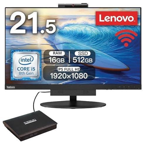 Lenovo TIO 22 All-in-One-PC, Intel i5 8400T, 16 GB RAM, 512 GB SSD, Office 2021, Wi-Fi und Bluetooth, DVD RW enthalten (Generalüberholt)