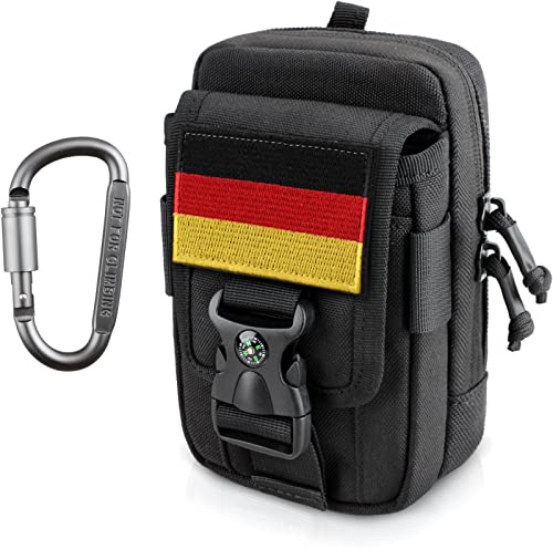 WYNEX EDC Pouch Molle Bolso Móvil con Brújula Tactica Riñonera Hombre de Doble Capacidad Funda Grande para Teléfono Bolsa Cintura Pequeña con Hebilla de brújula y mosquetón