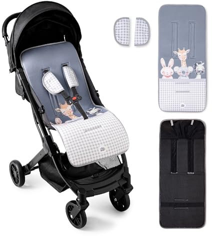 Interbaby Colchoneta Silla Paseo Universal para Verano | Transpirable y Cómoda | Funda Carro Bebe 100% Algodón, 84x34cm, Protectores para Arnés | Funda Silla Paseo Animales Acuarela