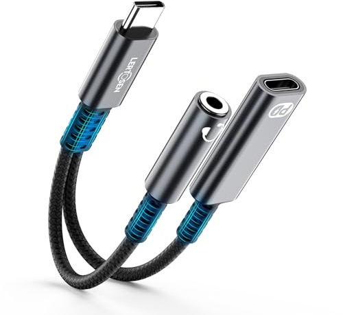 USB C to 3.5mm Headphone and Charger Adapter, 2-in-1 Type C to Aux Jack Audio Cable, PD 60W Fast Charging Dongle Splitter Cord for iPhone 17/16/15 Pro Max,Samsung S25/S24/S23,iPad Pro,Pixel