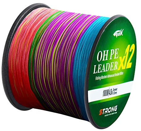 L SERVER Angelschnur Geflochten 500m/1000m 12-Fach Geflochtene Anti-Biss Angelschnur 100% PE Köder Angelschnur Meeresangelschnur 12.6-81kg, Bunt (1000m), 2.0 (0.23mm/19.4kg)