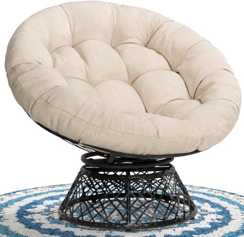 Bme 40 Ergonomic Wicker Papasan Chair with Soft Thick Density Fabric Cushion, High Capacity Steel Frame, 360 Degree Swivel for Living, Bedroom, Reading Room, Lounge, Sepia Sand - Black Base