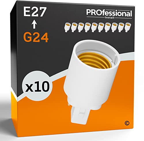 Eurocali Adattatore per Lampadine base con attacco G24 2 pin e uscita con attacco E27 in Plastica di Colore Bianco - Confezione da 10
