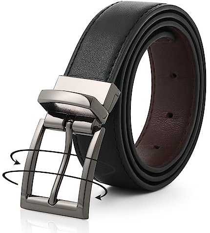 AWAYTR Reversible Leather Belt for Women - Two Color-in-One Belt for Jeans Dress Women Men Belt with Rotated Buckle(Coffee/Black with Gun Color Buckle 25in-31in)