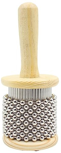 Cabasa - Instrumento de percusión pop de madera, con panes de acero inoxidable, instrumento de percusión latina (2.5 pulgadas)