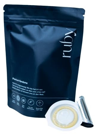 ruby Kondome - Größe 56mm - 10 Kondome - vegan, geruchslos, gefühlsecht, ultradünn - Innovative Verpackung mit Sunny Side Up - mit Gleitgel befeuchtet
