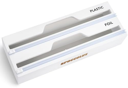SPOCCOLIFE Foil and Cling Film Dispenser and Cutter, Compatible with 35cm Wide Rolls, Kitchen Wrap Oraganizer for Cling Film Tin Foil Parchment Paper (White)