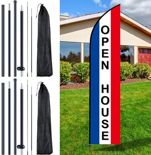 Gisafai 2 Sets Feather Flag Pole Kit Swooper Flutter Flag Hardware Pole Portable Flag Pole Holder with Ground Stake and Bag for Business Storefronts Advertising Outside (7 ft)