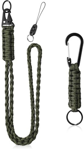 Vicloon Paracord Schlüsselanhänger, 2 Stück Umhängeband Schlüsselband, Paracord Lanyard mit Metall Ring und Adlerschnabelknopf Geflochtenes Lanyard für Schlüssel, Ausweishalter (Armeegrün)