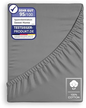 Sweet home WORLD Spannbettlaken Jersey 180x200cm -%100 Baumwolle, Bettlaken Jersey, Boxspringbetten und alle Betten bis 25 cm. Anthrazit