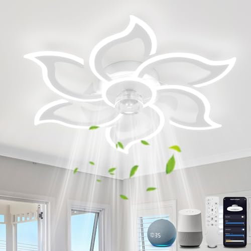 YOLEDY Lampada Ventilatore da Soffitto, Compatibile con Alexa Google Home, Intelligente Pale da Soffitto con Luce e Telecomando, Dimmerabile, Reversibile 6 Velocità, Motore DC, Bianco