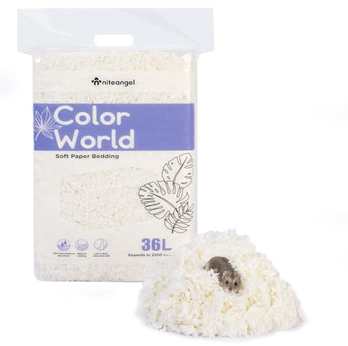 Niteangel Aspen Shaving Hamster Beddings for Syrian Dwarf Hamster Gerbil Mice Degu Rat Rabbit Bunny Guinea Pig Chinchilla Hedgehog or Other Small Pets (36L - White Paper Bedding)