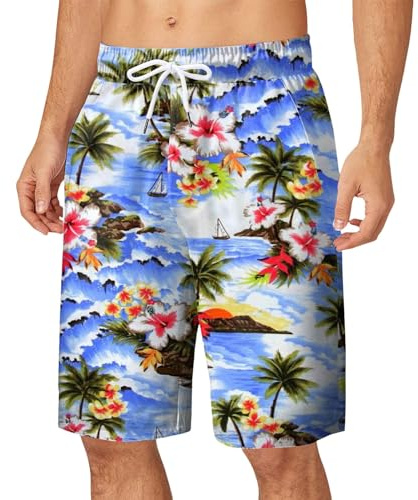 MJGkhiy Costume Uomo Mare Lungo Quick Dry Stampa Bermuda Swim Shorts con Taschino E Coulisse Estiva Costume da Bagno Pantaloncini Spiaggia da Surf Piscina Nuoto Vacanze
