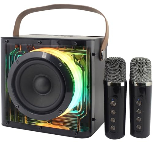 Magnavox MHT777 Portable Karaoke System with 2 Wireless Microphones, Bluetooth 5.0, Portable Karaoke Machine for Adults & Kids, PA System, Supports for USB,TF Card,Big Sound in a Little Package