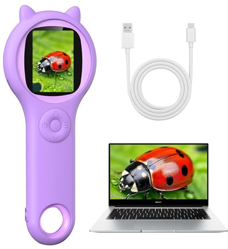 Colexy Microscopio per Bambini, Microscopio Digitale HD 1080P, Inggrandimento 200X, IPS 2 Pollici, con 8 LED Regolabili, Registrazione di Foto e Video, Ideale Regalo per Bambini 3-12 Anni (Viola)