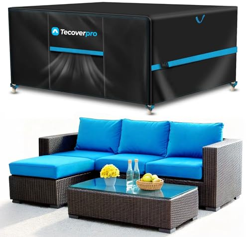 Tecoverpro Funda Mesa Exterior Impermeable con Tela Oxford 420D 180 * 120 * 74CM con Salidas de Aire y Cinta reparadora para roturas | Funda Muebles Exterior Impermeable | Fundas Muebles Jardin