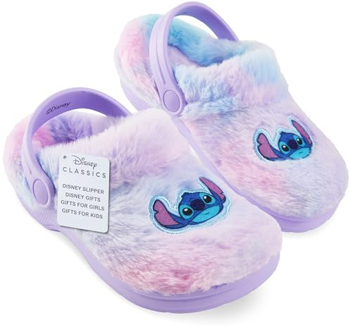 Disney Stitch Clogs Hausschuhe Kinder Mädchen & Teenager, 28-37, Flauschige Winter Pantoffeln Gefüttert, Geschenk Idee (32 EU, Lila)