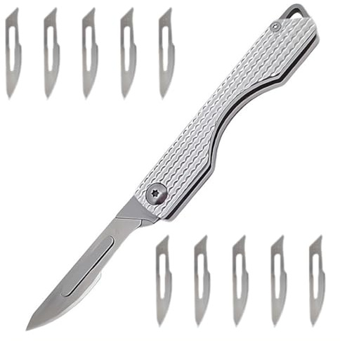 GXGM Couteau pliant de poche en acier inoxydable, couteau de poche pour camping, randonnée, chasse, livré avec 10 lames