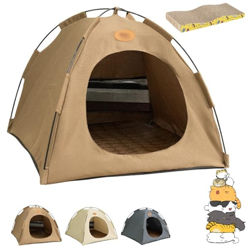 Breezyden Pop-Up Pet Tent – Foldable, Portable Hideaway for Cats and Small Dogs, Indoor and Outdoor Pet Tent House with Mesh Window, Pop-Up Design, Waterproof Cat Nest (Brown,S)