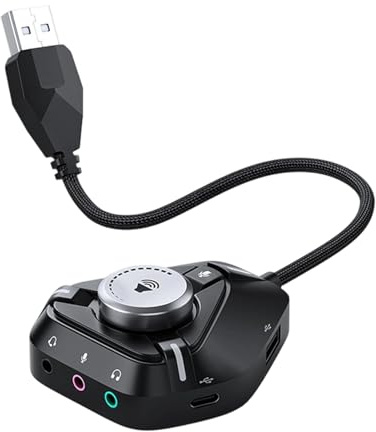 Tarjeta De Sonido USB,Placa De Sonido Externa Tipo-C - Adaptador USB De con Jack 3.5 Mm - para Auriculares, Micrófono, Control De Volumen, Música, Juegos En PC Y Streaming