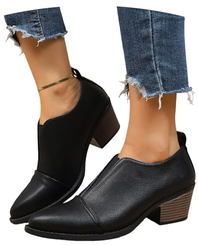 MEECHI Stivaletti Primavera 2026 Stivali Corti Moda da Donna con Punta Appuntita Eleganti Stivaletti Chelsea con Tacco Pumps in Stile Britannico for Feste, Scarpe alla Caviglia Casual(Black,38 EU)