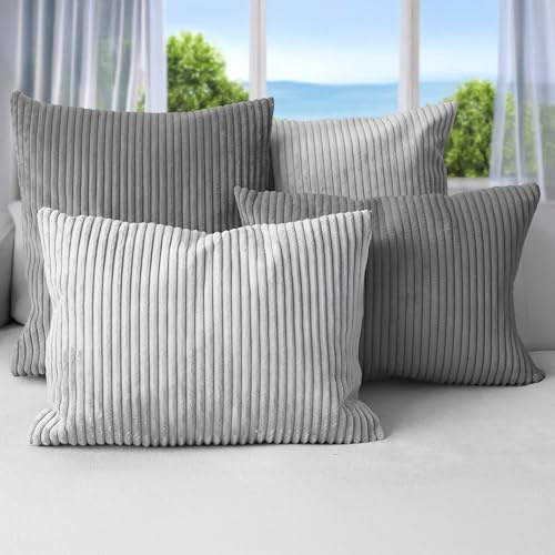Amilian Dekokissen 4er Set mit Füllung – Sofakissen Set 2x 45x45 cm & 2x 35x45 cm – Weiche Zierkissen, Couchkissen für Sofa - Nachtnebel/Nebelklang