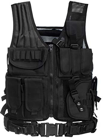 Jipemtra Gilet tattico MOLLE da gioco, regolabile, per allenamento, staccabile, per caccia, alpinismo, attività all'aperto, per persone magre (nero)