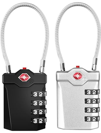 ZHEGE Suitcase Padlocks, TSA Approved Luggage Locks (Black & Silver, 2P)