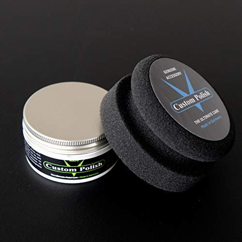 CUSTOM POLISH Micro Polierset 120g Chrompolitur Alu Edelstahl Politur Felgenpolitur + Profi-Polierpad Applikator (EINWEG Verpackung)
