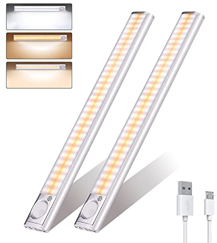 DFGOTOP Luce Armadio LED con Sensore di Movimento, lampada led Ricaricabile Senza Fili con Striscia Magnetica Adesiva, Lampada Notturna Magnetico USB Per Scale (160LED-40CM-2)