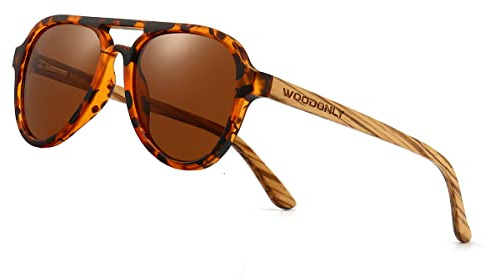 WOODONLY Lunettes de Soleil Pilot en Bois Polarisées - Lunettes de Soleil en Bois Moderne pour Hommes et Femmes - Cadeaux Parfaits (Écaille de tortue, zèbre)