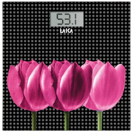 LAICA PS1075 Bilancia Pesapersone Elettronica, Vetro temperato, Ampio Display LCD, Design Sottile, Bilancia Pesapersone, Fino a 180 kg- Batterie Incluse Fiori Rosa