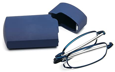 MMOWW Occhiali da lettura Pieghevoli Anti-blu da Uomo e da Donna con Aste Telescopiche con Custodia Portatile (Blu, +2.0)