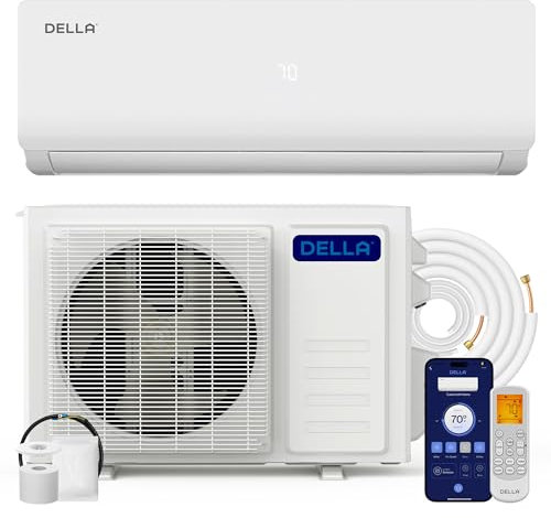 DELLA Vario Series 18000 BTU Wifi Mini Split AC, Work with Alexa 21 SEER2 Cools Up to 1000 Sq.Ft, Energy Efficient 230V Ductless Inverter System with 1.5 Ton Pre-Charged Heat Pump & 16.4ft Kit