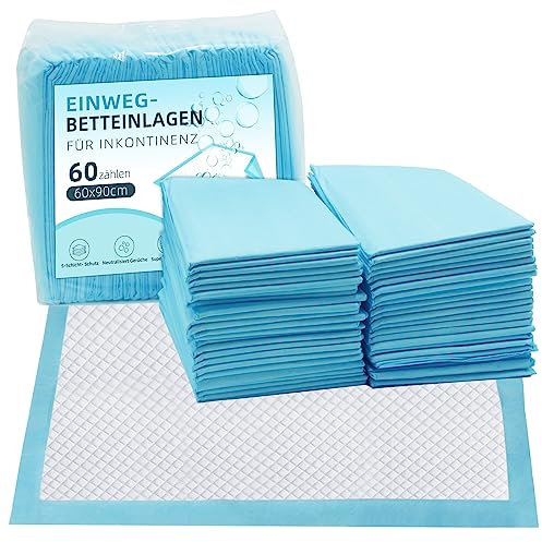 EasyVibe Wegwerf-Bettpads für Inkontinenz 60x90cm-60 Stück Betteinlagen Inkontinenz Einweg Erwachsenen, Heavy Duty Bettpads Inkontinenz, Einweg-Wickelunterlagen, Pee Pads Extra Large