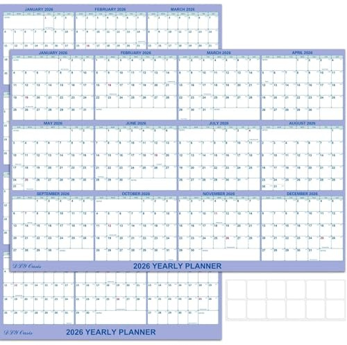 32 x 48 2026 Wall Calendar, Folded Wet & Dry Erase Wall Calendar 12 Month, Yearly Laminated Wall Calendars, Reversible Annual Planner, Horizontal/Vertical, with Julian Dates