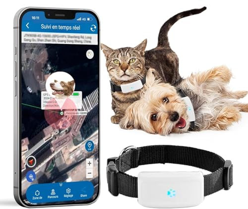 Rastreador GPS para perros, mini rastreador GPS sin suscripción para perros y gatos, con seguimiento en tiempo real e historial de posición, rastreo GPS, aplicación gratuita, localización de mascotas