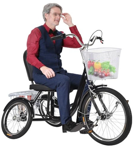 SICHENSH 20 Zoll Dreirad für Erwachsene, 3 Räder Adult Fahrrad Mit Große Bremssattel-Bremse, Höhenverstellbar, Für Senioren (Schwarz)