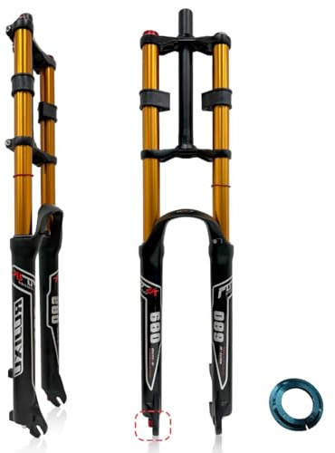 Framgaffel För Mountainbike 26/27,5/29 Tum 145mm Resa 1-1/8'' Rakt/koniskt Rör DH Downhill-fjädergaffel 9 * 100mm QR Rebound Gaffel Skivbroms Manuell Låsning(Gold,26inch)