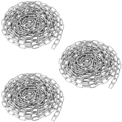 WOPPLXY 3 Stück 304 Edelstahlkette, 3m 2mm Ketten Langgliedrig Lastlager Kette, Sicherheitskette zum Aufhängen von Zäunen, Schaukelkette, Kette Hängesessel, Lampenkette, Garagentore