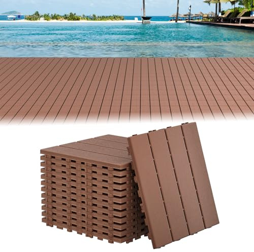 UISEBRT Balkongplattor, terrassplattor med träådring, väderbeständiga plattor med dräneringsfunktion, klickplattor terrass för balkong, trädgård, 30 x 30 cm – bruna (33 stycken = 3㎡)