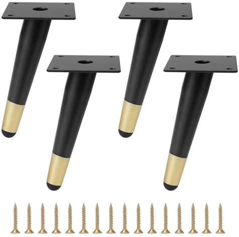 FOGAWA 4 Piezas Patas para Muebles de Metal de 15cm Patas para Sofas Cónica Inclinación Patas para Armario para Cocina, Cama, Sofás, Gabinete, Mesa(Negro y Oro)